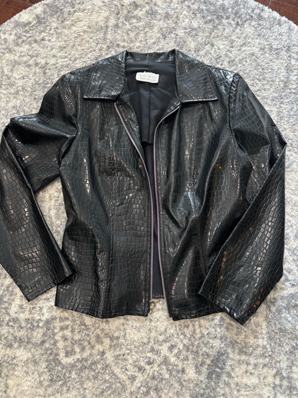 XOXO Black Croc-Embossed Faux PLeather Jacket